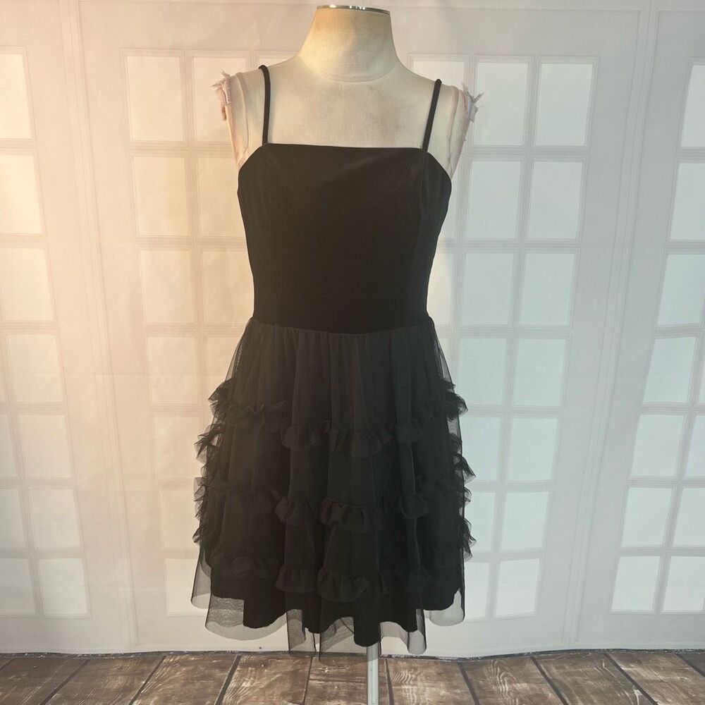 Black Ruffled Mini Dress with Spaghetti Straps
